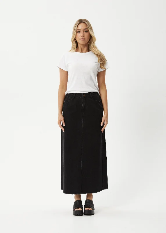 Unleash Your Trend Driven Style AFENDS Womens Chichi - Denim Midi Skirt - Washed Black