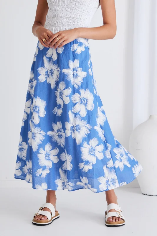 Hot Trends Haven Hibiscus Linen Floaty Bias Cut Maxi Skirt