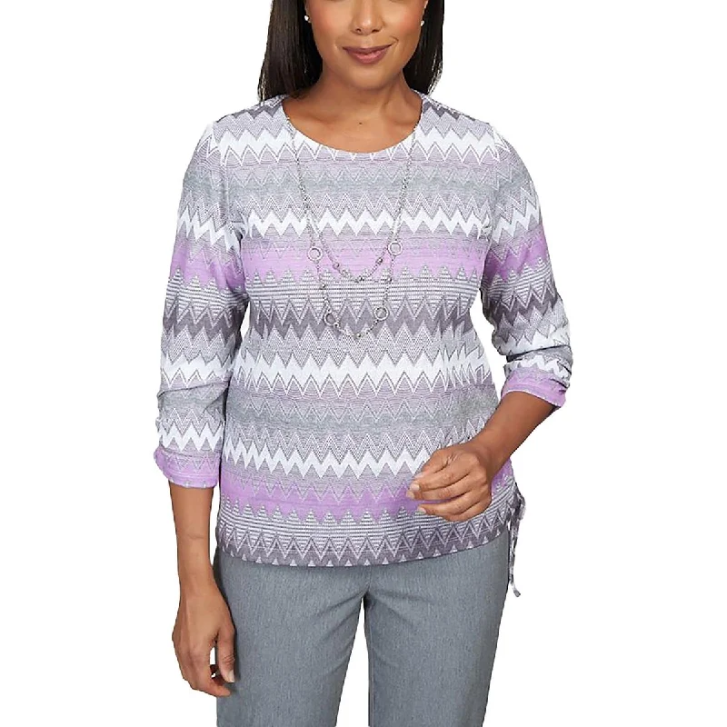 Your Timeless Wardrobe Awaits Petites Womens Knit Printed Pullover Sweater