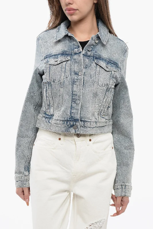 Step Ahead, Lead The Trend Allsaints Cropped Denim Juno Jacket With Double Breast Pockets