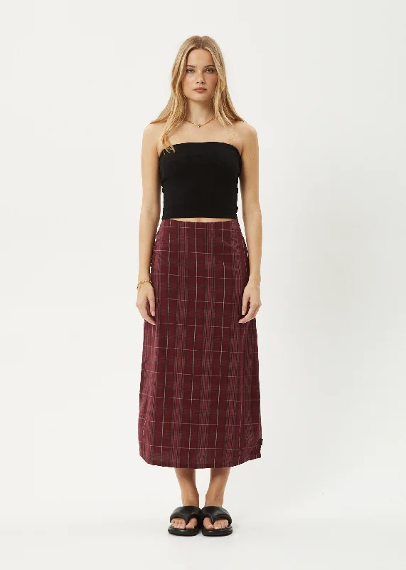 Fashion Forward Outfits AFENDS Womens Eboni - Check Midi Skirt - Port