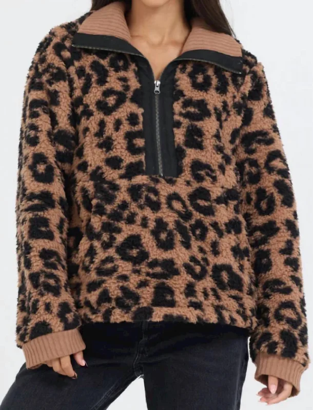 Limited Time Offer Leopard Sherpa Pullover In Brown