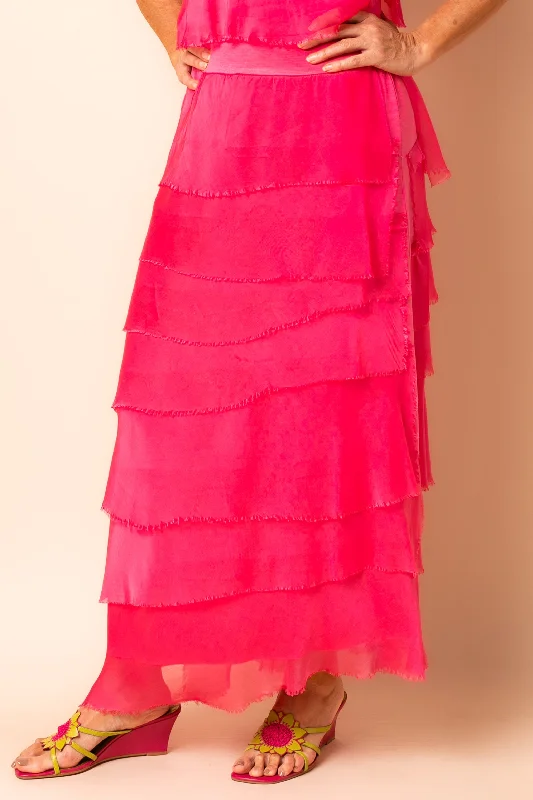 Comfortable Chic Fifi Silk Skirt in Raspberry Sorbet