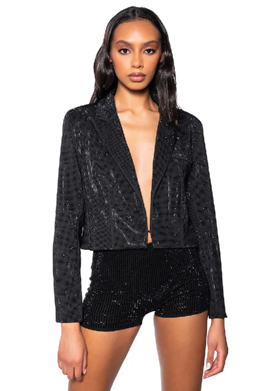 New Arrivals POP STAR HOT FIX CROPPED BLAZER IN BLACK