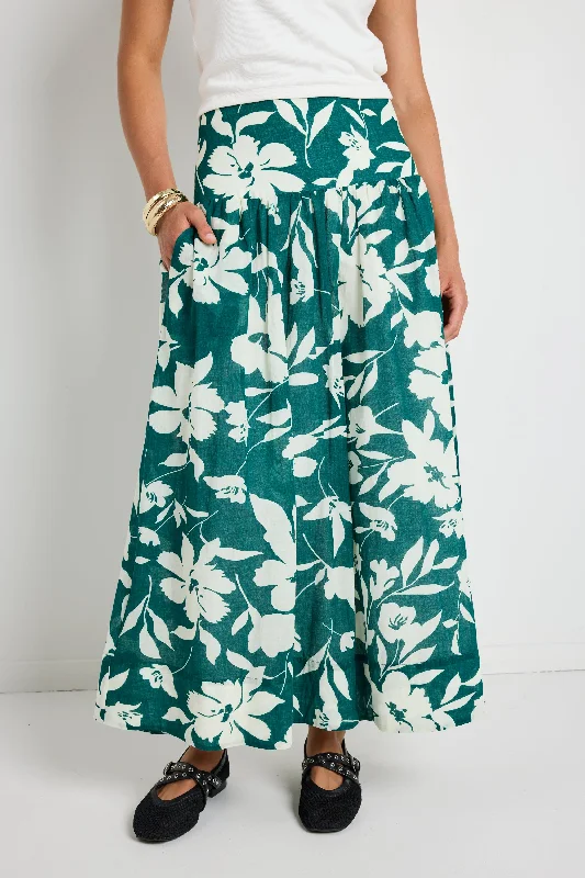 Versatile Wardrobe Essentials Affinity Forest Floral Shirred Back Tiered Maxi Skirt