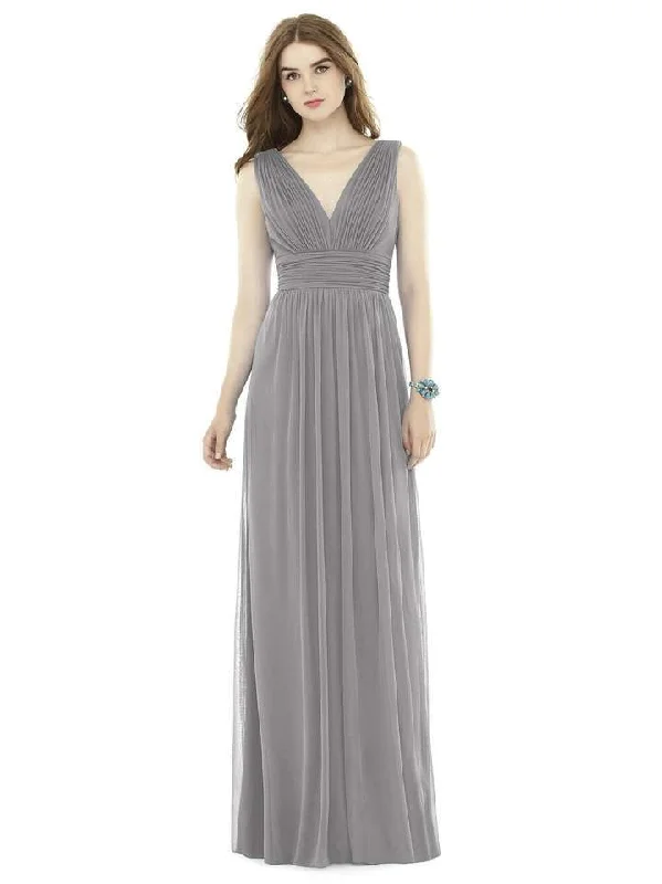 Low Price Special Alfred Sung - D719SC Sleeveless V Neck Chiffon Knit Long Dress