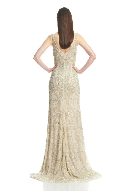 Designer Wear On Sale Theia - 882595SC Sleeveless Floral Beaded Sheath Gown