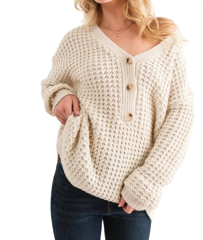 Season Transition Versatile Wear Clearance Best Of My Heart Henley Sweater In Beige