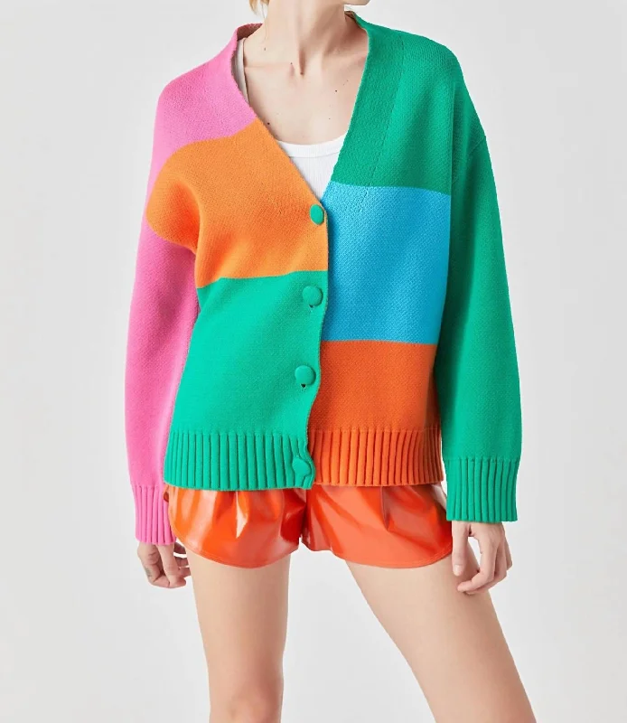 Hot Sale Colorblock Sweater Cardigan In Multi