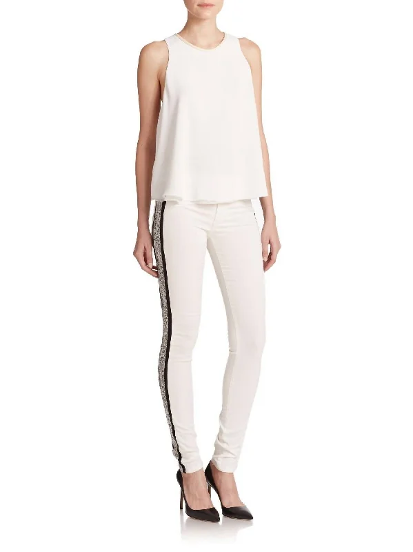 Stylish Basics Raine Printed Tuxedo-Stripe Snake Print Skinny Jeans In White