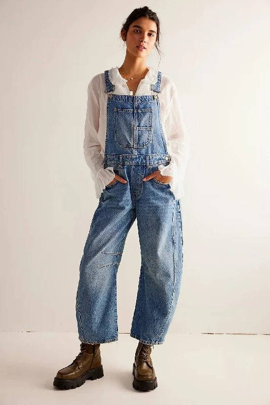 Trendy Street Style Attire Good Luck Barrel Overalls