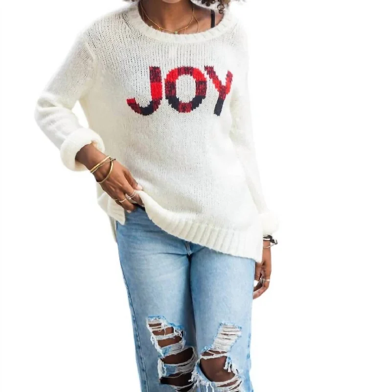 Step Ahead, Lead The Trend Plaid Joy Sweater In White