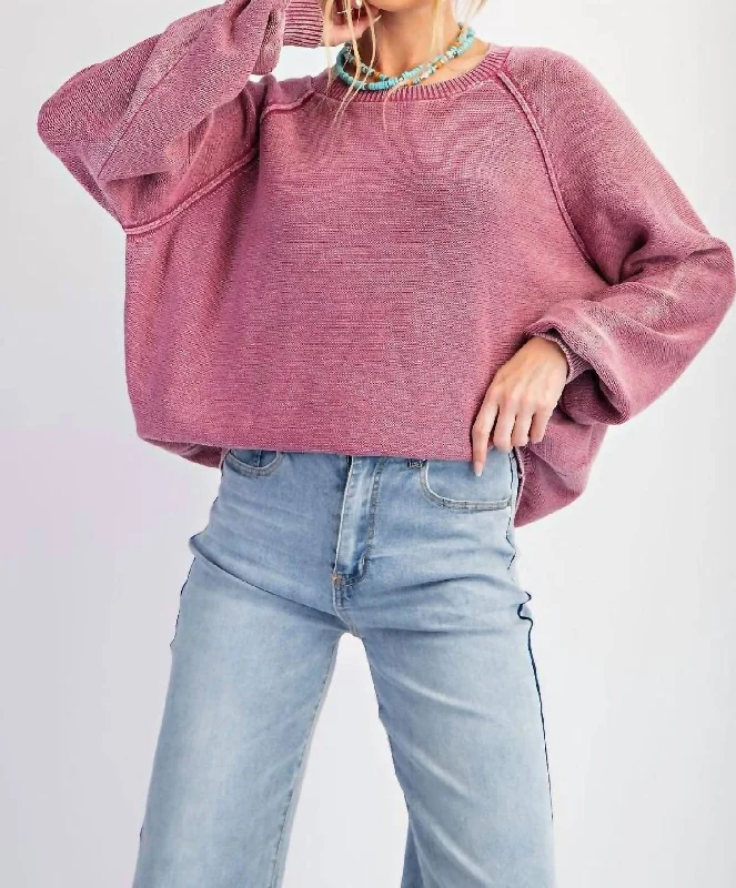 Big Savings Mineral Washed Sweater In Orchid