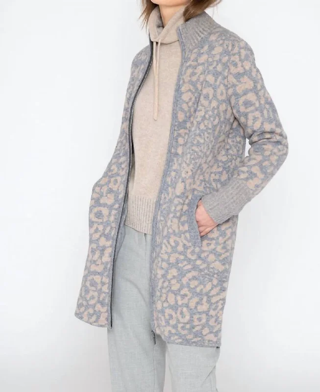 Spring Fashion Leopard Zip Mock Cardigan In Charcoal Black