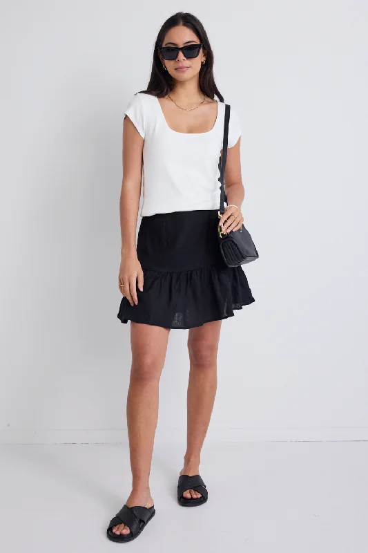 Stylish Basics Revival Black Linen Tiered Mini Skirt