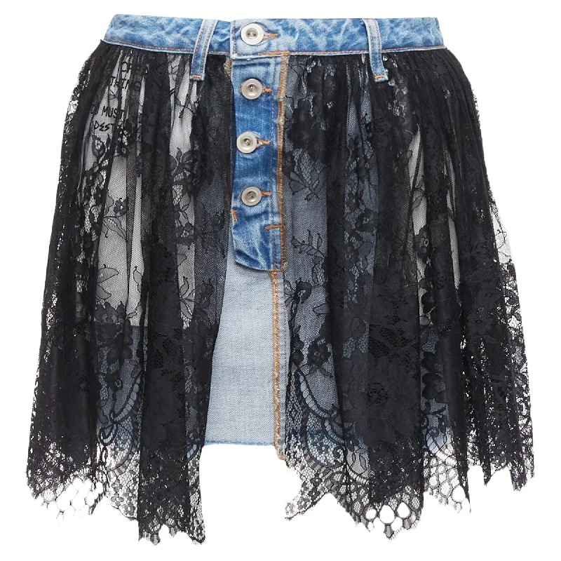 Limited - Time Bundle Unravel Project Floral Lace Ruffle Denim Inside Out Skirt