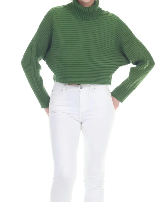 Stylish Looks Horizontal Ribbed Hazel Turtleneck Sweater In Olive