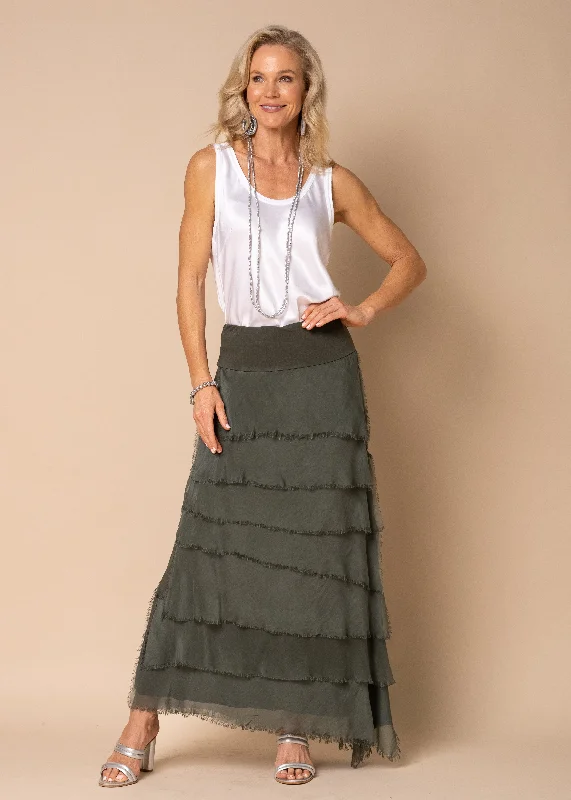 All Season Basics Discount Fifi Silk Skirt in Khaki