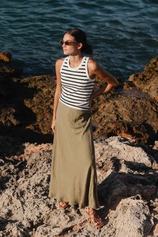 Chic & Cozy Collection Lagos Soft Khaki Floaty Bias Cut Maxi Skirt