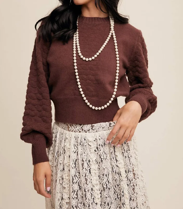 Unbeatable Prices Textured Balloon Copped Knit Sweater In Mocha