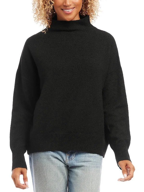 Versatile Wardrobe Essentials Womens Pullover Ribbed Trim Mock Turtleneck Sweater