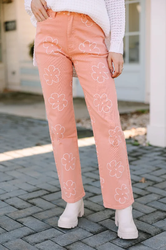 Trend Forward Threads Never Too Late Salmon Pink Floral Pants