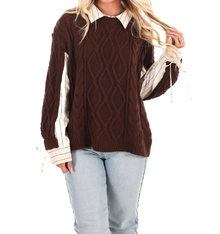 Holiday Attire Sale Pretty Preppy Cable Knit Sweater Top In Brown