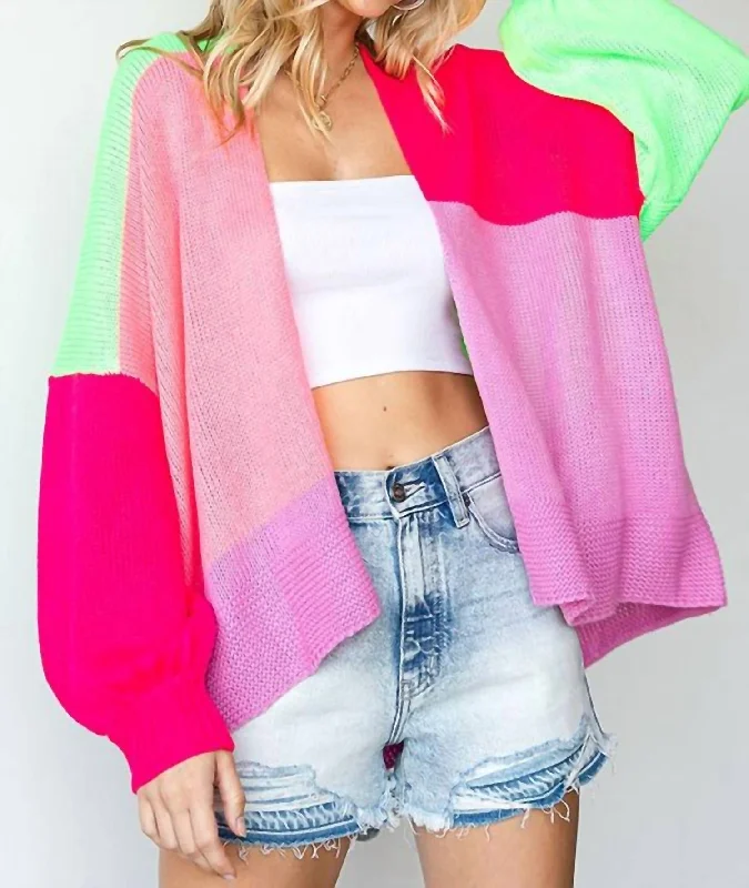 Designer Wear On Sale Multicolor Knitted Open Cardigan In Neon Mutli