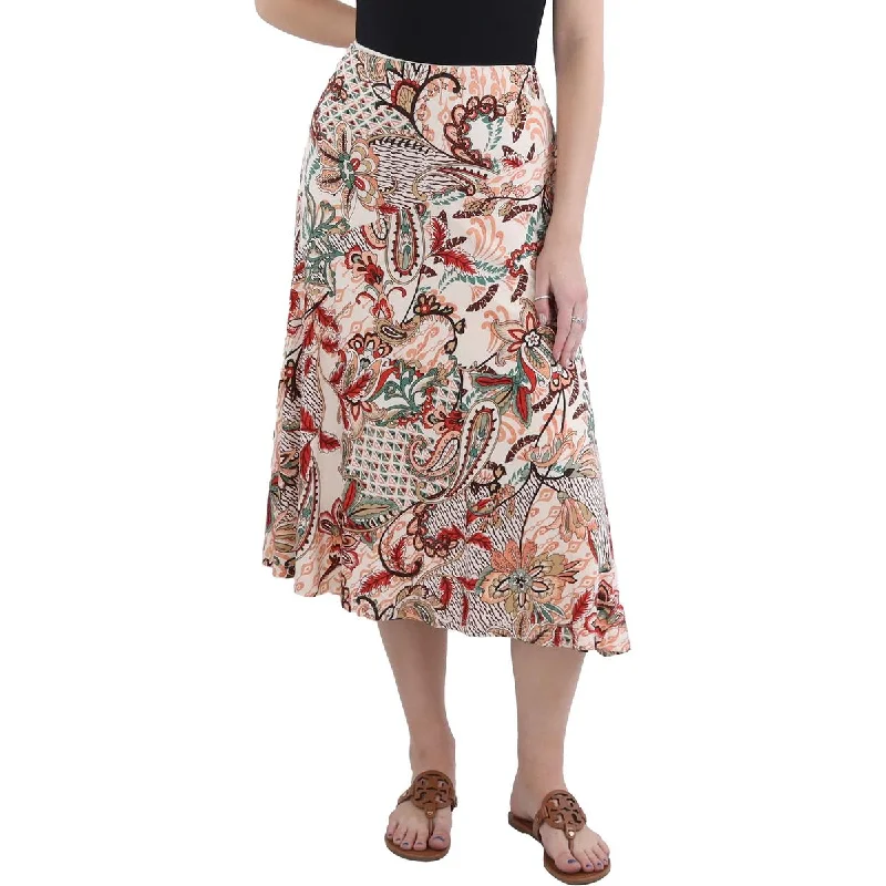 Huge Price Cut Womens Floral Print Side Zipper Midi Skirt