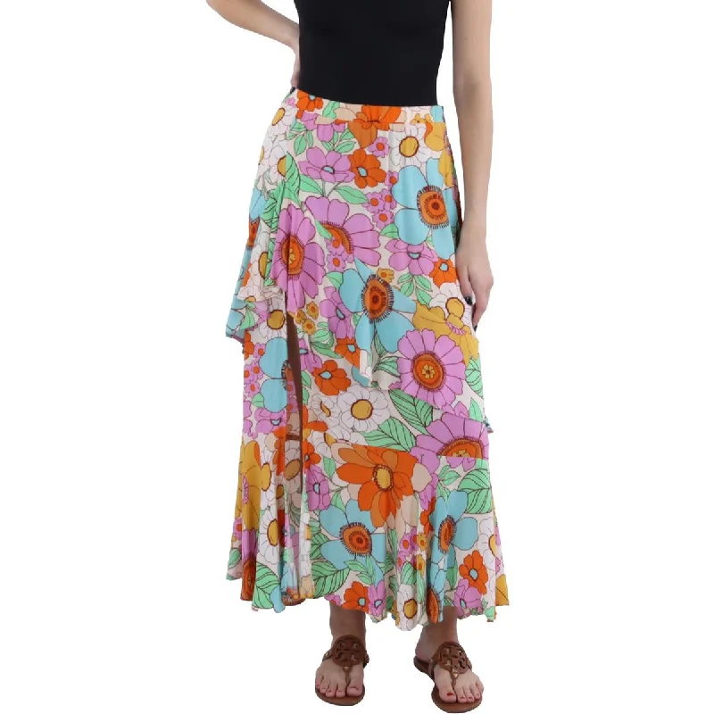 Elegant Simplicity Wardrobe Nala Womens Floral Ruffle Maxi Skirt