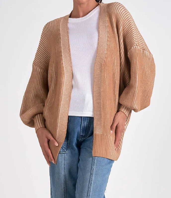 Special Offer For You Long Sleeve Open Front Cardigan In Tan/white