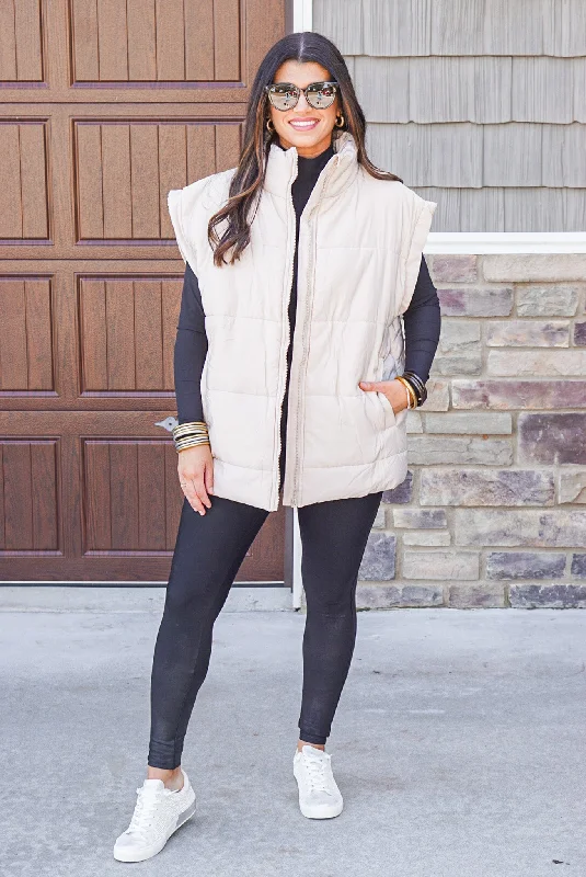 Sophisticated Cut Bonfire Cutie Sand Quilted Vest