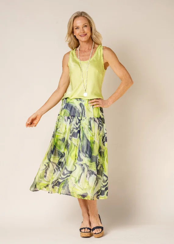 Trendy And Individual Women's Fashion Dundi Silk Skirt in Lime Splice