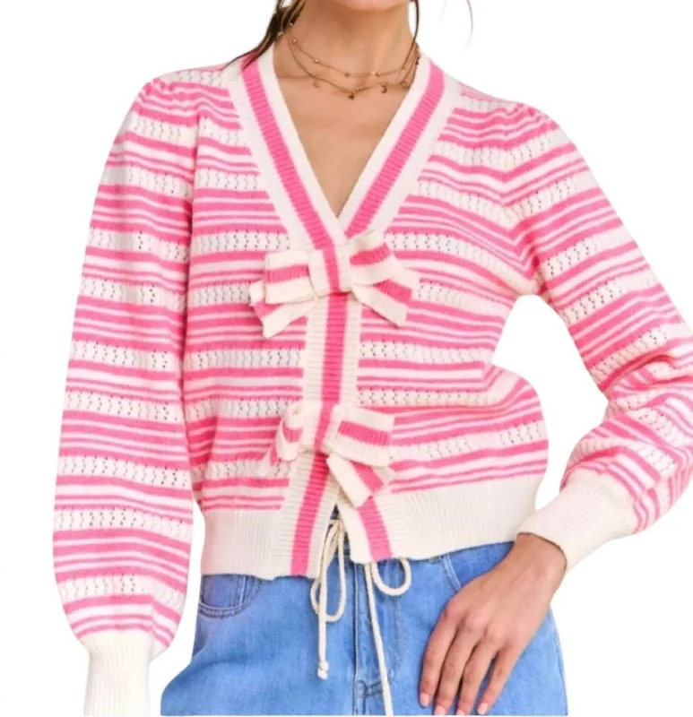 Cool Prices Stripe Knit Cardigan In Pink