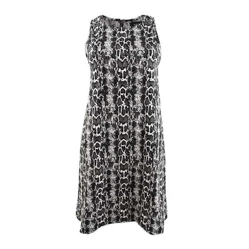 Spring Fashion Karen Kane Women's Sleeveless Snake Printed A-Line Dress (XS, Black/White)