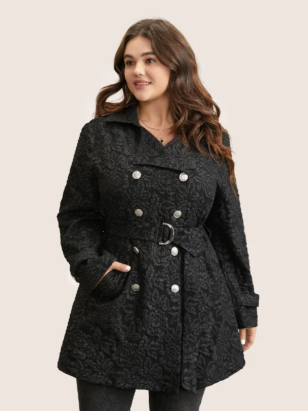 Hot Styles Jacquard Belted Double Breasted Lined Coat