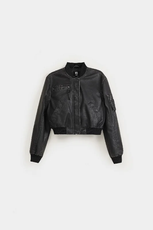 Final Clearance Washed Effect Cropped Bomber Jacket