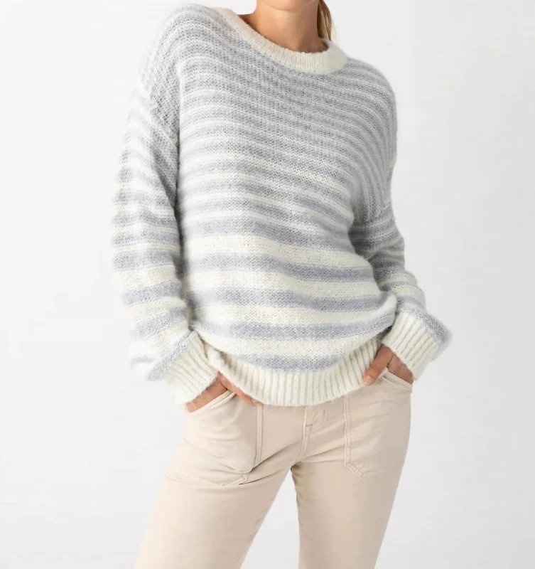 Trendy New Clothes Fuzzy Tunic Sweater In Pearl Blue/chalk Stripe