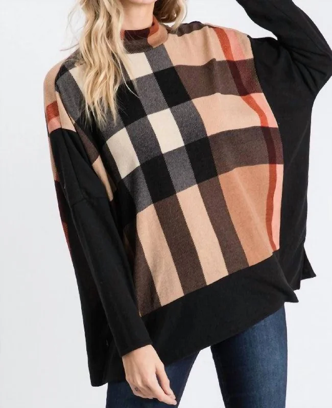 Exquisite Women's Wear Sale Plaid Mock Neck Sweater In Multi