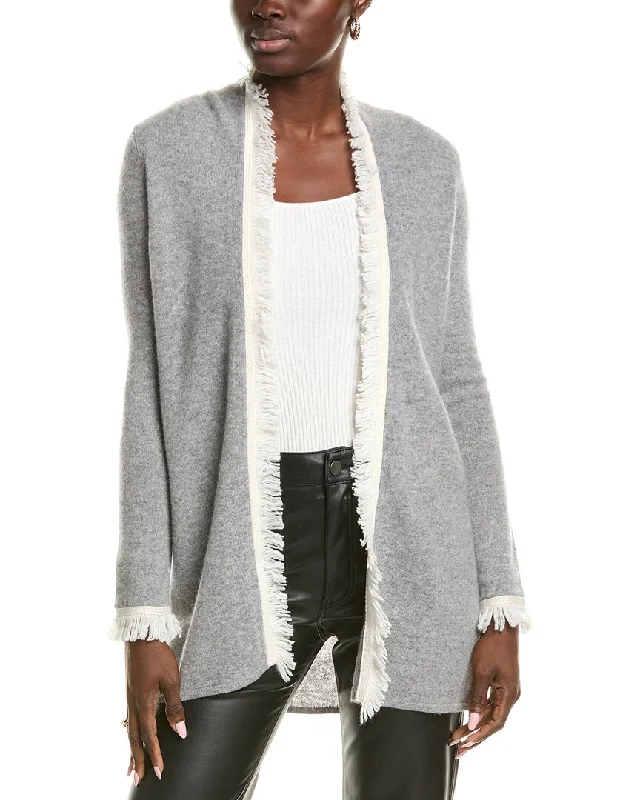 The Epitome Of Modern Women's Fashion sofiacashmere Open Tonal Fringe Cashmere Cardigan