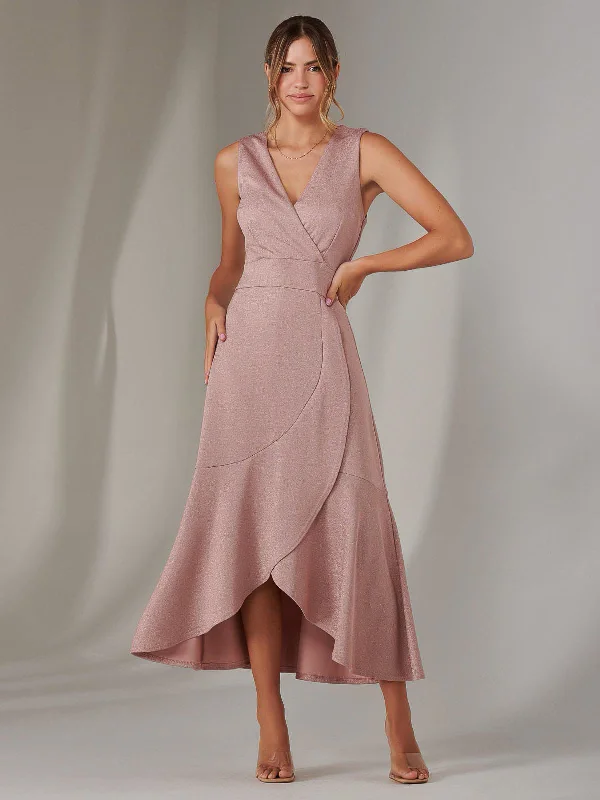 Effortless Style, Endless Impact Wrap Frill Hem Maxi Dress, Dusty Pink