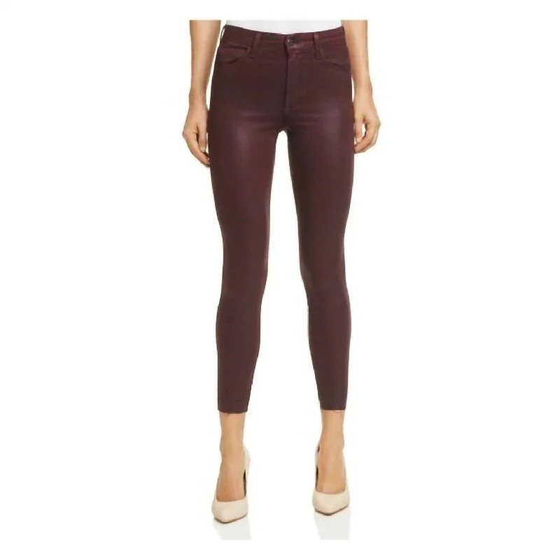 Holiday Glam Coated High Raise Skinny Ankle Jeans In Red