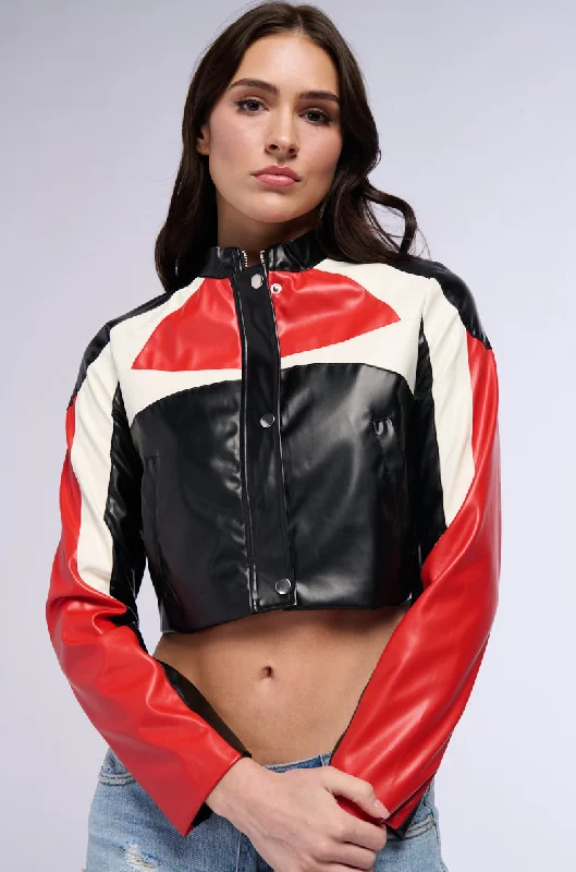 Fresh Styles, Fresh Deals ROCKET RUNNER COLOR BLOCK PU MOTO JACKET