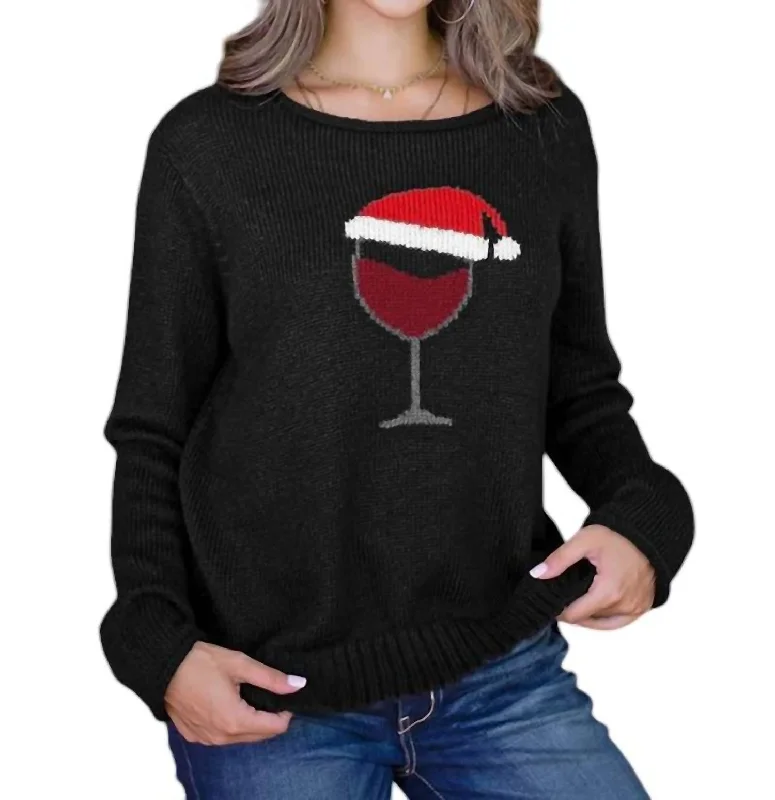 Style Your Wardrobe Santa Wine Lightweight Crew Sweater In Black