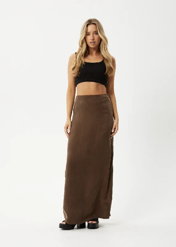 High End Designer Brands Discount AFENDS Womens Grace - Cupro Maxi Skirt - Coffee