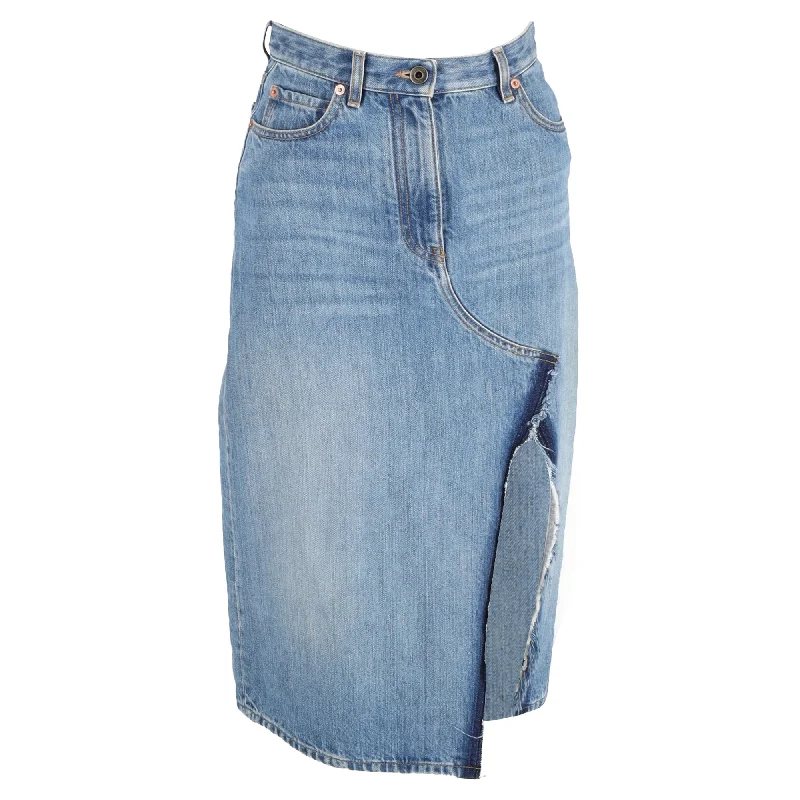 Exclusive Designer Collection Valentino Side Slit Denim Skirt in Blue Cotton Denim